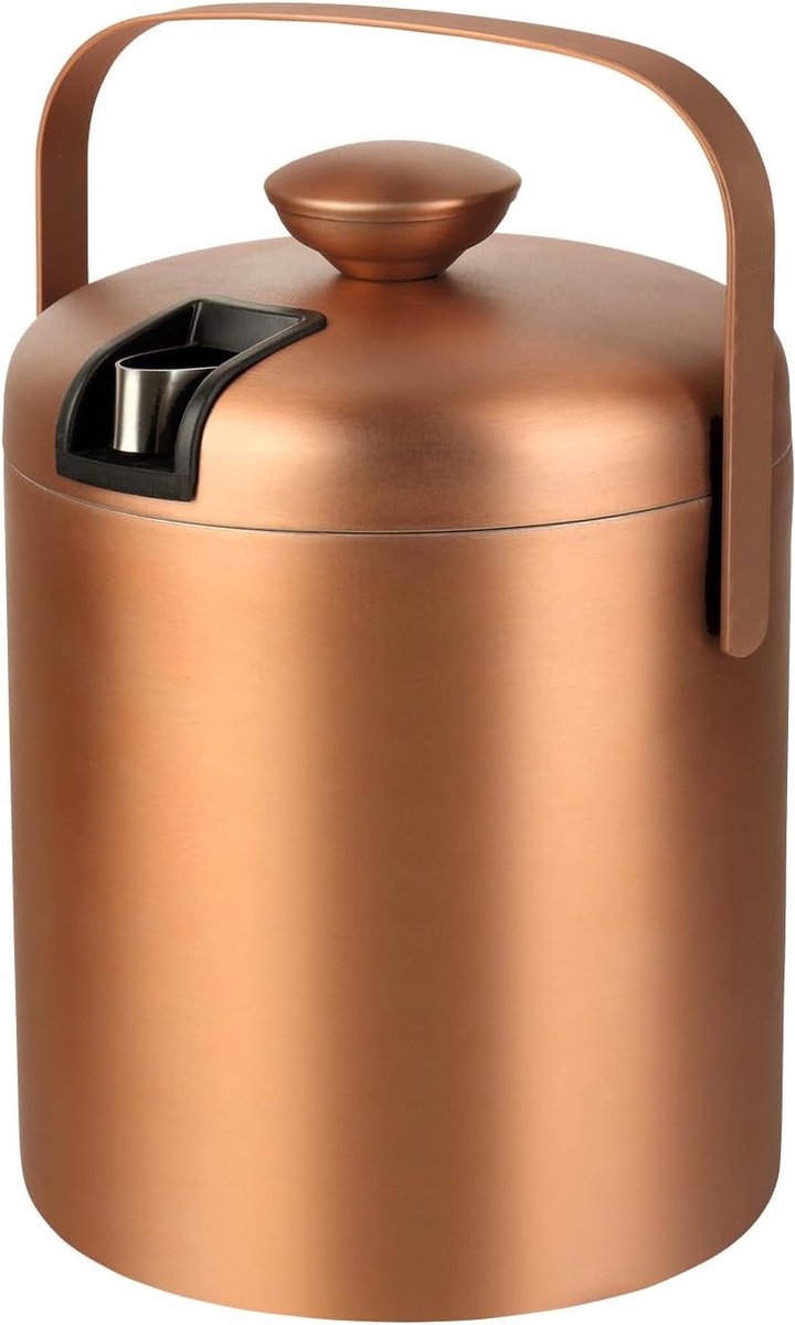 IJsblokjeshouder in zwart, goud of roze met deksel en tang, wijnkoeler, 1,3 liter, ijsemmer, champagnekoeler, dubbelwandige ijskoeler met handvat, kleur: roze