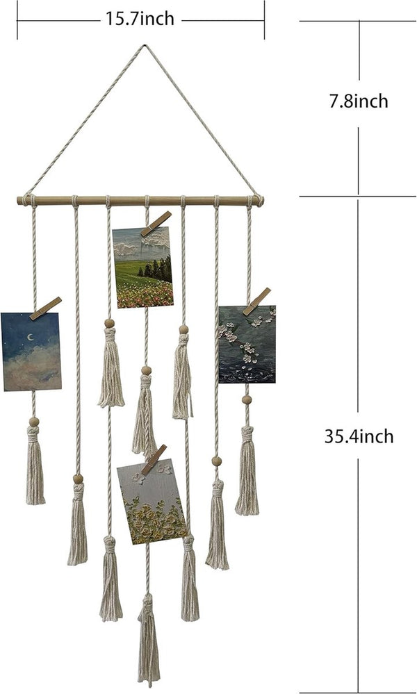 Hangende fotowand, met 15 houten klemmen, weergave van 15 foto's, voor het ophangen van fotocollages, decoraties, prints, kunstwerken en foto's