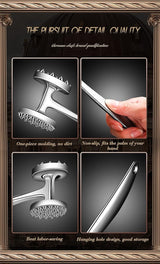 Vleesklopper, roestvrij staal, incl. roestvrijstalen vleeshamer, extreem robuust, vleeshamer voor rundersteak, varkensvlees, kip, vis, zacht maken en stampen