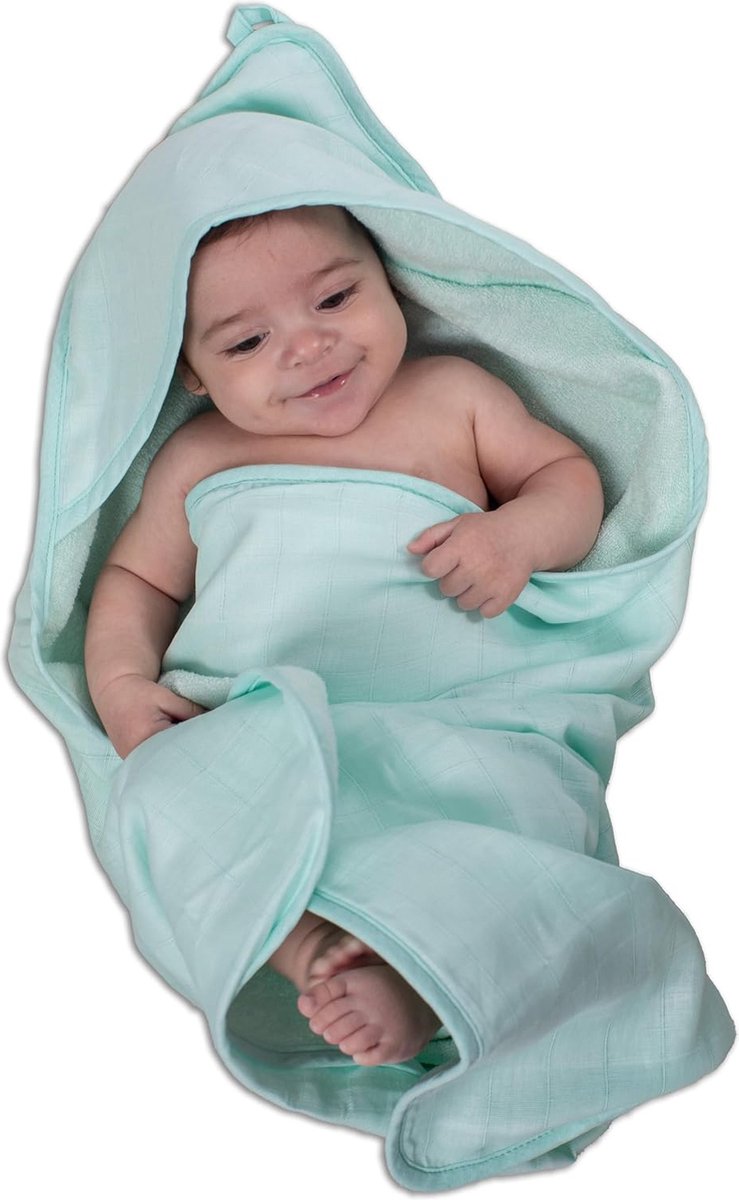 Babyhanddoek met capuchon, badhanddoek, dubbelzijdige babyhanddoek met capuchon, mintgroen