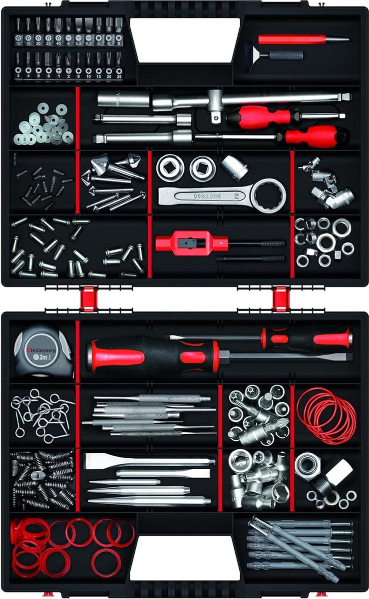 Dubbelzijdige assortimentsbox 20 inch met verstelbare vakken / 2-zijdige sorteerbox / opbergbox 490 x 390 x 130 mm / stevige gereedschapskist voor werkplaats