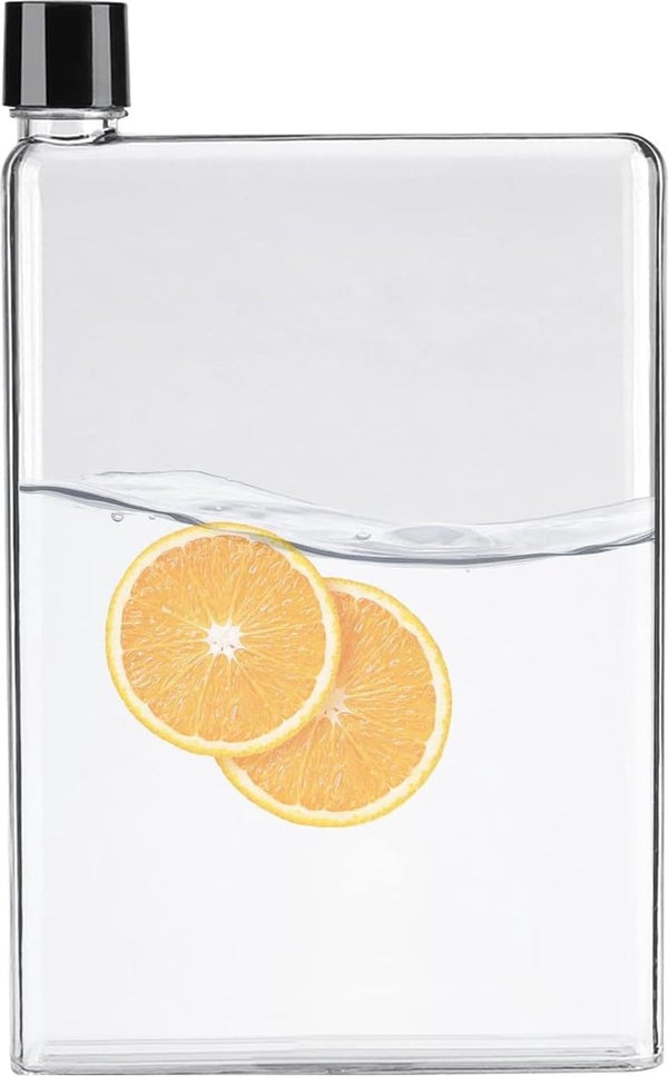 A5 platte waterfles, 750 ml platte drinkfles reisfles slank AS plastic waterfles herbruikbaar BPA-vrij voor school, buitenactiviteiten in de sportschool, fietsen, wandelen