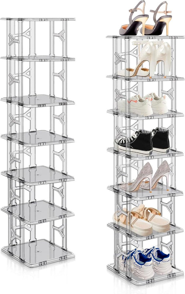 Schoenenrek 8 niveaus Schoenenrek, verticale kast Houten schoenenstandaard Smalle schoenopslag Ruimtebesparend Stapelbare schoenenstandaard voor hal Slaapkamer Keuken Entree (grijs 14 niveaus)