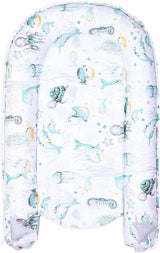 Babynestje voor pasgeborenen baby's, 90 x 50 cm, handgemaakte cocon, dubbelzijdig van katoen, wafel met babynestje, waterdieren, lichtgrijs