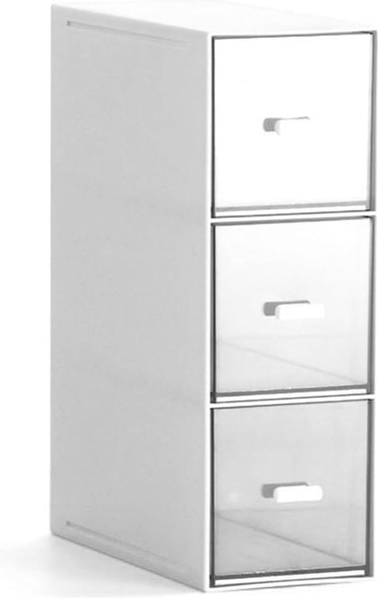 Opbergdozen, witte make-up organizer met 3 lades, stapelbare opbergdoos, opberglades voor mascara, sieraden, nagellak, lippenstift en meer