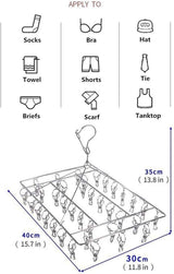 Roestvrijstalen sokkendroger Wasdroger Draaibare haak Winddichte kleerhanger voor sokken, ondergoed, bh's, babykleding, handschoenen (36 wasknijpers)