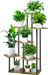 7-laags houten bloemenrek, plantenrek, meerdere verdiepingen, bloemenstandaard, bloemenbank, bloementrap, plantentrap, staand rek voor binnen, tuin, balkon, decoratie (zwart)