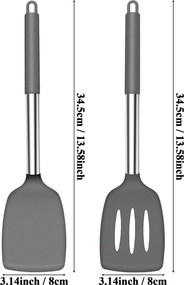 Spatel van silicone, hittebestendig, siliconen met sleuven, keukenhulp, spatel, BPA-vrij, vaatwasmachinebestendig, keukenhulp, kookgerei, turner met antiaanbaklaag, spatel om te koken, grijs