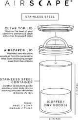 Airscape roestvrijstalen koffiecontainer - voedselopslagcontainer - gepatenteerd luchtdicht deksel - behoudt de versheid van voedsel door overtollige lucht (klein, zwart)