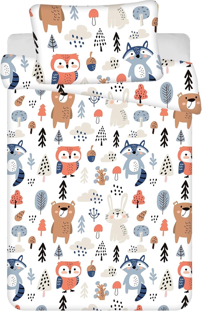 Kinderbeddengoed, peuterbeddengoed, babybed, complete set, dekbedovertrek 100 x 135 cm en kussensloop 40 x 60 cm, van katoen, Öko-Tex-standaard, voor jongens en meisjes (bosdieren)