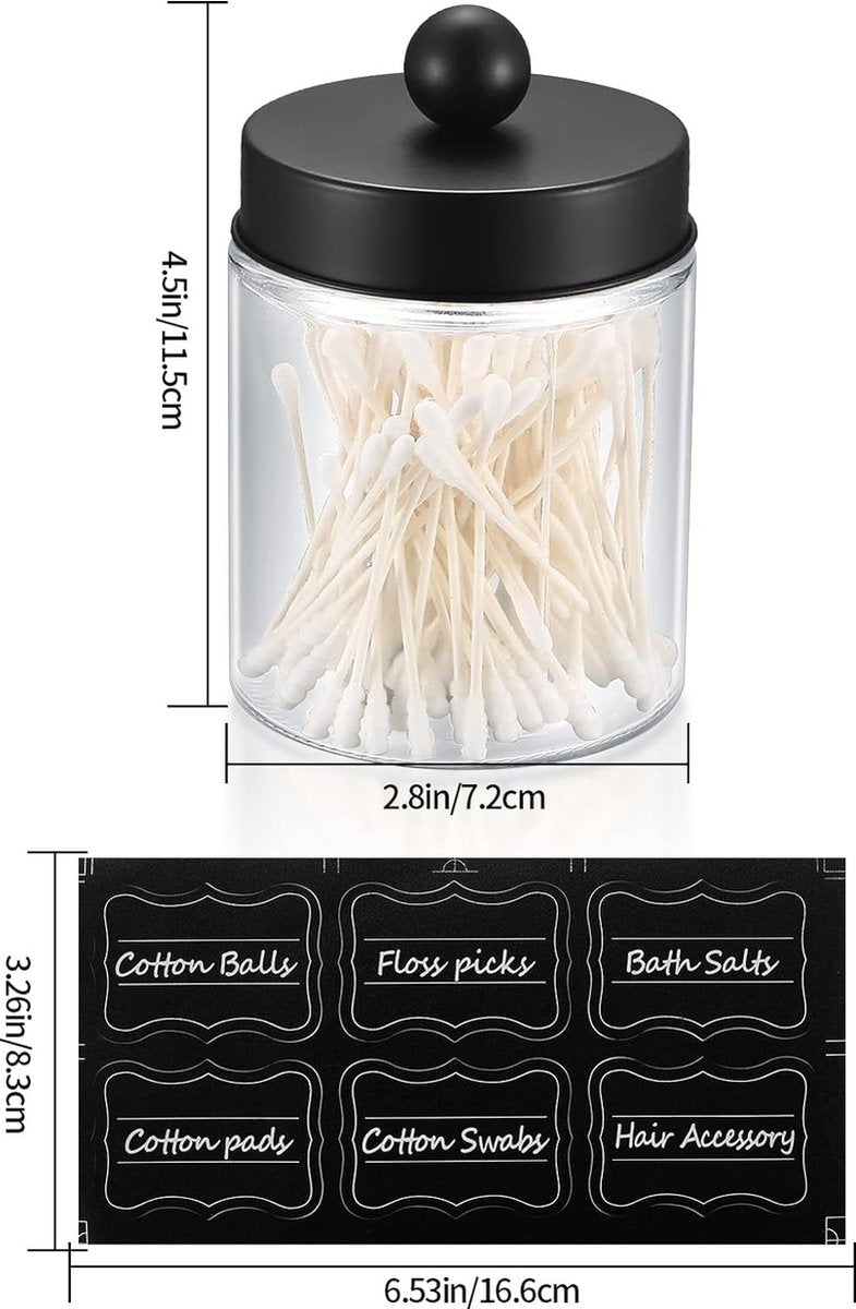 2 stuks glazen wattenstaafjes, wattenschijfjes, opbergcontainer, badkamer, wattenschijfdispenser, make-uporganizer voor wattenstaafjes, wattenballen, stippen, Q-Tips, oorstaafjes