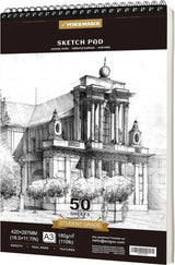 Spiraalgebonden schetsblok, schetsboek, A3 180 g/m² 50 vellen. Tekenblok voor kunstenaars. Ideaal voor het atelier, school of thuis