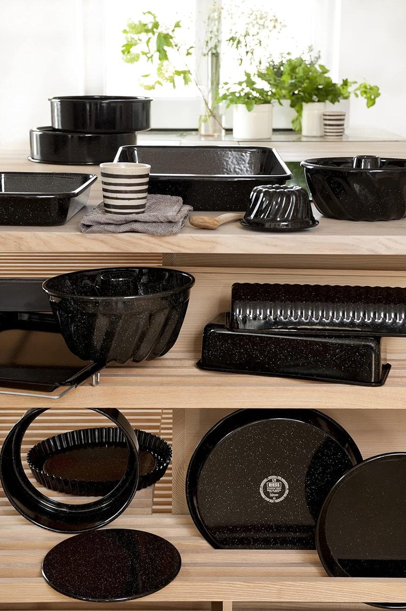 Taartvorm, 26 cm, 3-delige set, klassieke bakvormen, hoogte 8,0 cm, professionele bakker, emaille, zwart, met buisbodem, inductie,