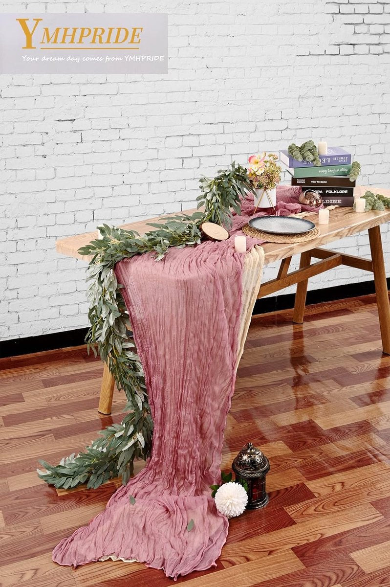 Set van 10 kaasdoek-tafellopers, stoffige roos, 90 x 300 cm, roze rustieke gaasstof, boho-tafelloper, kaasdoek-tafelloper, bruiloftstafelkleed voor bruiloftsfeest, bruidsdouchetafel