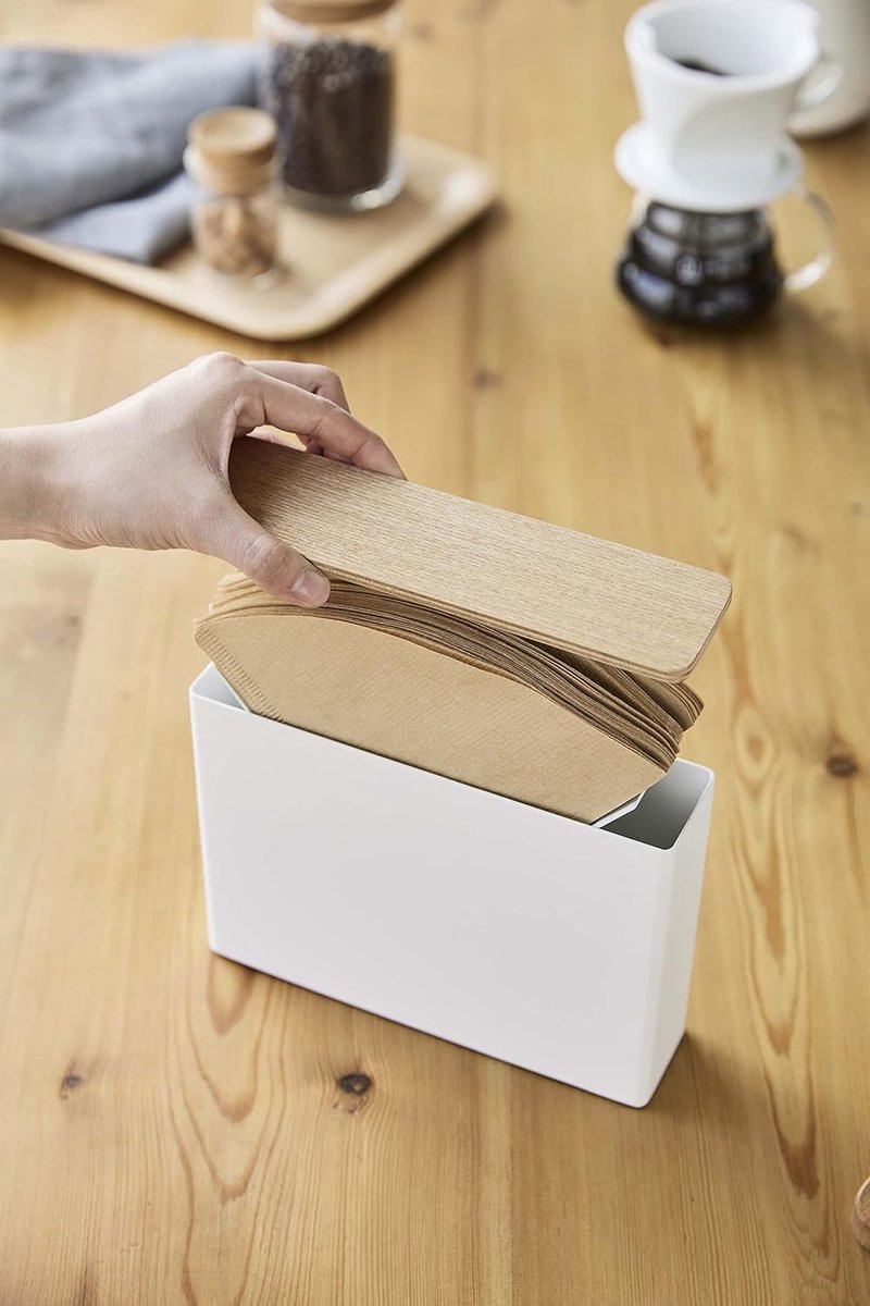 3097 maat 04 Accent keukenopslaghoudercontainer | Staal + Hout | Koffiefilterdoos, wit