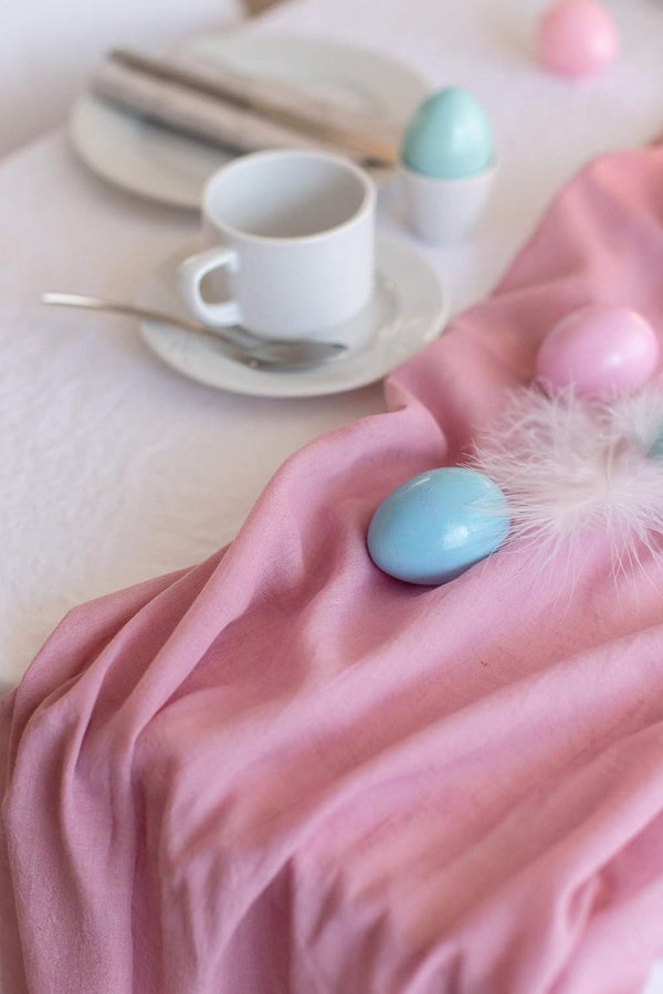 100% moezelmousseline decoratieve stof, 48 cm x 5 m, 66 g/m², zeer dunne tafelloper, zachte, kleurrijke tafeldecoratie voor verjaardagen, bruiloften, speciale gelegenheden, in roze