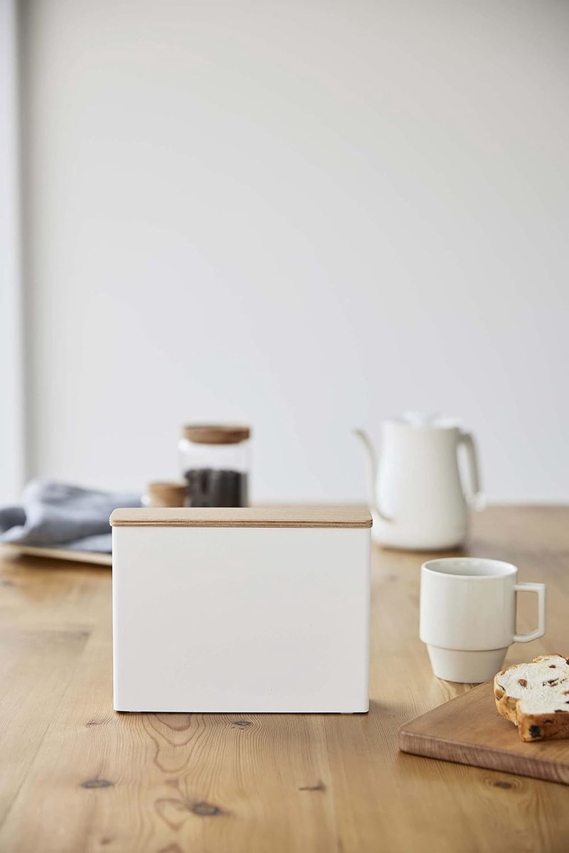 3097 maat 04 Accent keukenopslaghoudercontainer | Staal + Hout | Koffiefilterdoos, wit