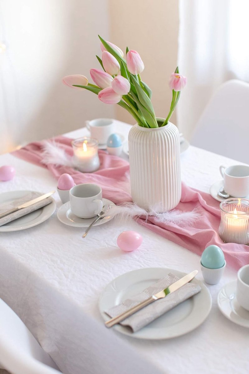 100% moezelmousseline decoratieve stof, 48 cm x 5 m, 66 g/m², zeer dunne tafelloper, zachte, kleurrijke tafeldecoratie voor verjaardagen, bruiloften, speciale gelegenheden, in roze