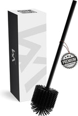 Vervangende premium toiletborstel van siliconen, wc-borstel met zwarte borstelharen, toiletborstel met matzwarte steel in bijzondere look, reservetoiletborstel voor universeel gebruik + gratis e-book