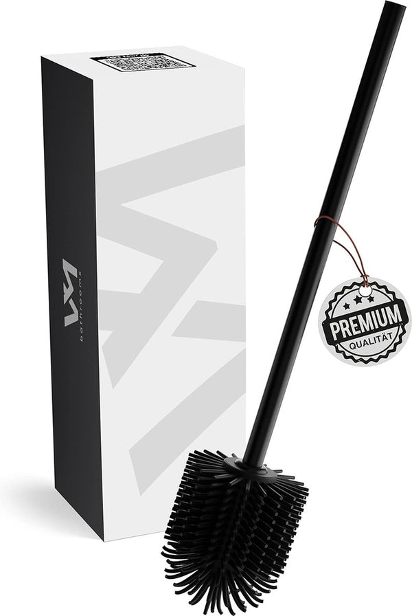Vervangende premium toiletborstel van siliconen, wc-borstel met zwarte borstelharen, toiletborstel met matzwarte steel in bijzondere look, reservetoiletborstel voor universeel gebruik + gratis e-book