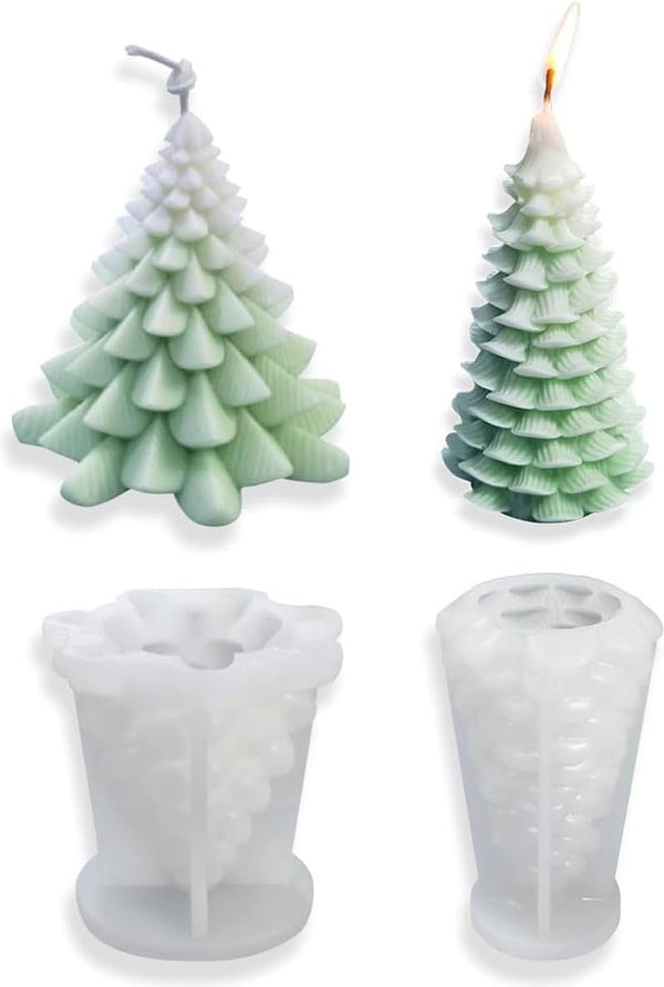 2 stuks siliconen kerstboomkaarsvormen, 3D-kaarsvormen, doe-het-zelf siliconen kaarsen, gietvorm voor het maken van kaarsen, aromastenen, kersthandwerk, ornamenten