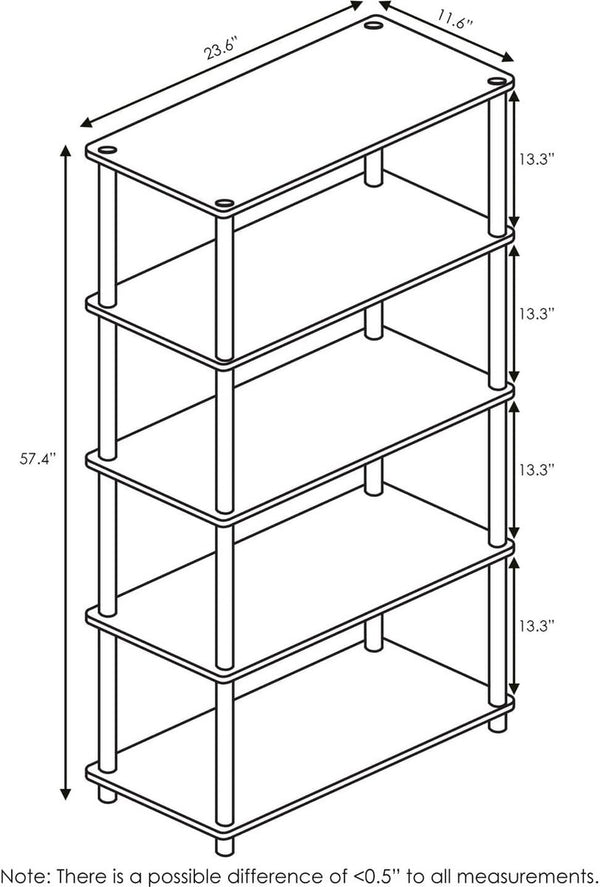 Turn-N-Tube multifunctioneel boekenplankopbergrek met 5 niveaus en ronde buizen, Americano/zwart, 59,9 (breedte) x 145,8 (hoogte) x 29,5 (diepte) cm