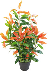 80 cm kunstmatige rode en groene Ficus plantenpot in zwarte kunststof pot