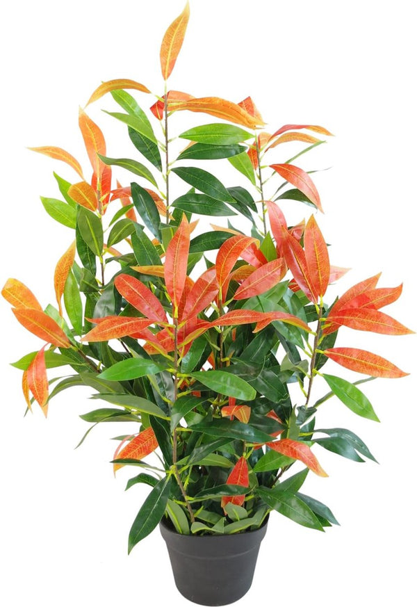 80 cm kunstmatige rode en groene Ficus plantenpot in zwarte kunststof pot