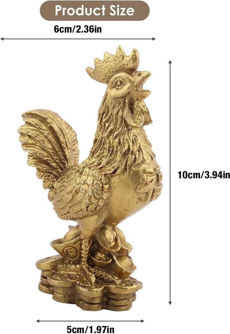 Messing Figuur Haan Gemaakt van Zuiver Koper Kip Decoratie, 10cm / 3,94 Inch Gunstige Haan Standbeeld Ingots Rijkdom Feng Shui Sculptuur Thuiskantoor Chinese Dierenriem Ornament
