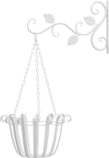 2 stuks houder voor bloemhouders, wandhouders hangmanden, lantaarn wandhouder uit, hangende ijzeren kunst buiten met bladpatroon hangende mand voor tuinvogelhuisjes, windspel (wit)