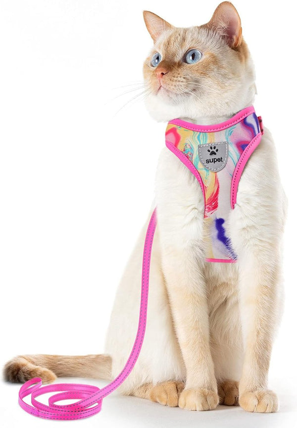 Supet Kattentuig en Lijn Set Escape Safe Kittentuigje Verstelbare Kattenvest Harnas met Reflecterende Strips Universele Kattenlijn en Harnas voor Katten Puppy's