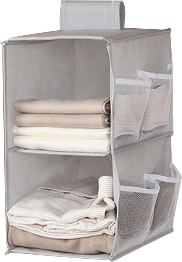 Kast organizer hangend, kastorganizer, kledingkast, 2 vakken, kledingkast, organizer, hangend, met 6 netzijvakken, opvouwbaar, ruimtebesparend opbergsysteem voor kamer, grijs