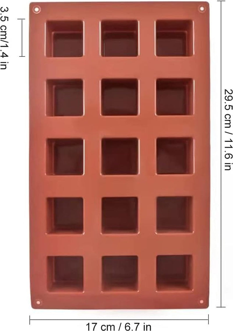 15 holtes 1,4" vierkante siliconen mal kubus mal voor het maken van chocolade snoep cake ijsblokjes truffel pralines pak van 2