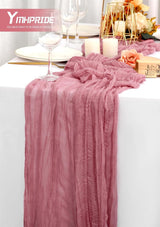 Set van 10 kaasdoek-tafellopers, stoffige roos, 90 x 300 cm, roze rustieke gaasstof, boho-tafelloper, kaasdoek-tafelloper, bruiloftstafelkleed voor bruiloftsfeest, bruidsdouchetafel