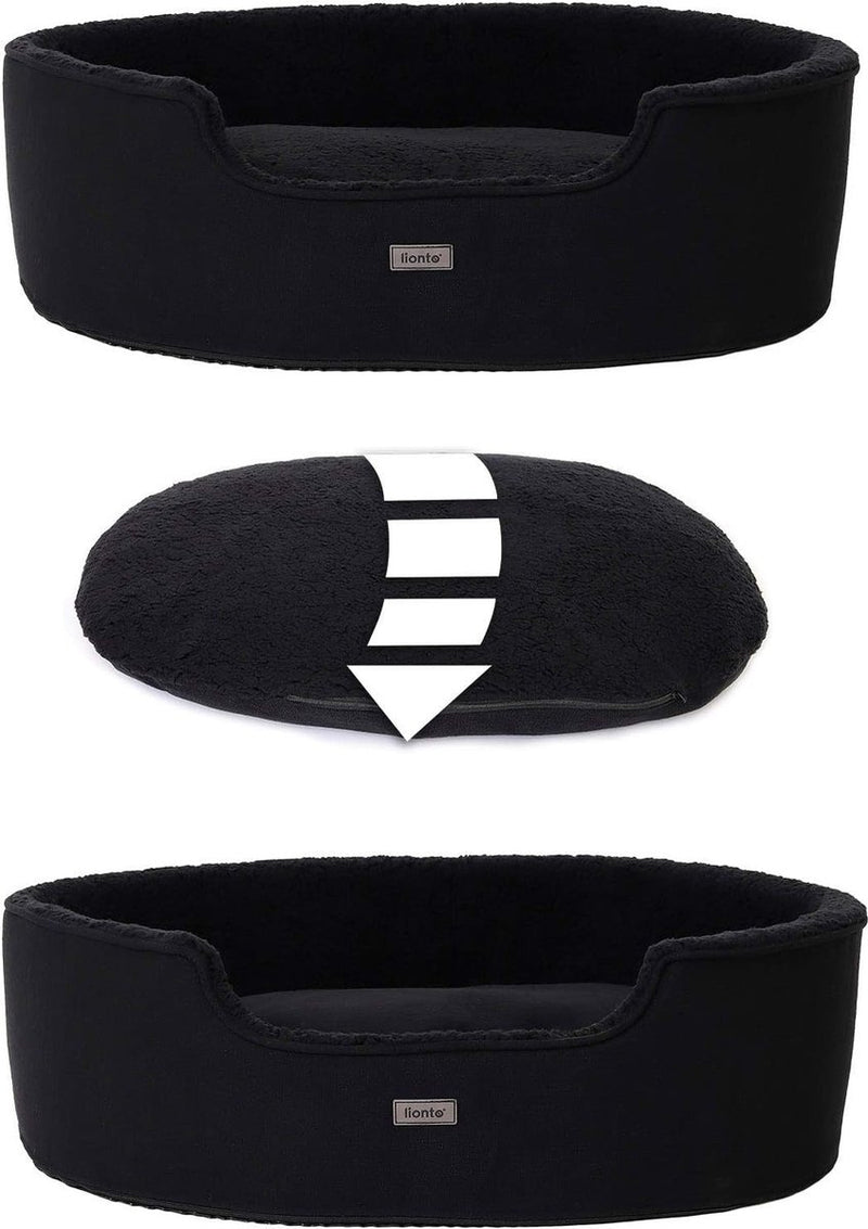 Hondenmand met omkeerbaar kussen en wasbare hoes, maatvaste hondenmand met antislipnoppen, 92x72 cm, gezellig huisdierbed voor honden en katten met pluche, zwart