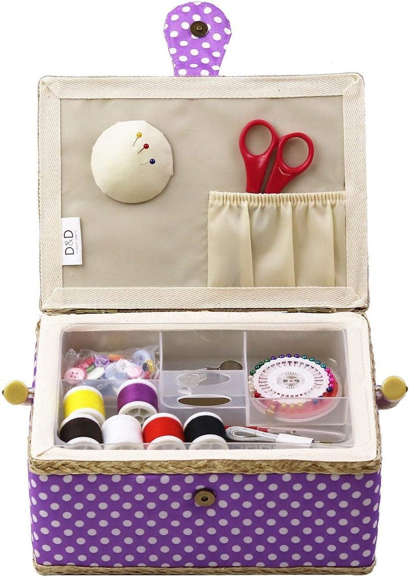 naaikandje voor thuis, voor opslag en organisatie, draagbaar, voor naalden, garen, enz., naaimand met accessoires, M, paars