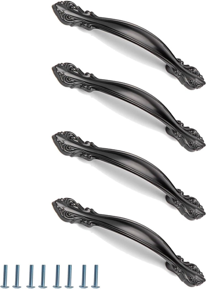 4 stuks zwarte retro deurgreep, kastgreep, zwarte booggreep, met 8 schroeven voor keukenkastdeuren, ladegrepen, deuren in verschillende stijlen (zwart)