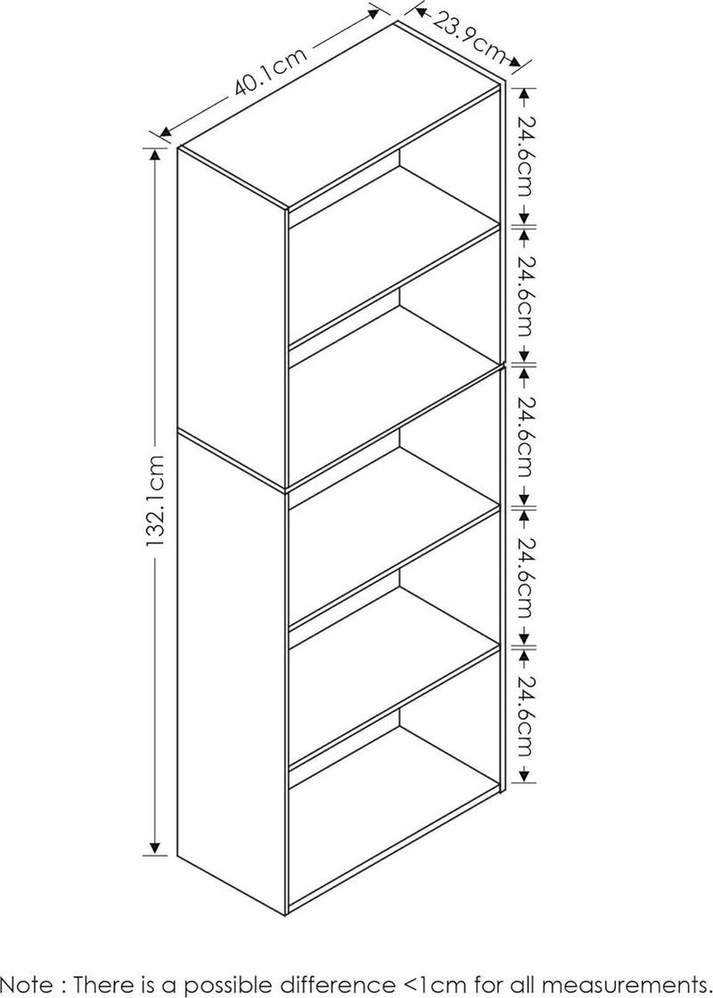 boekenkast met 5 vakken, hout, wit/roze, 40,1 x 23,98 x 132,1 cm
