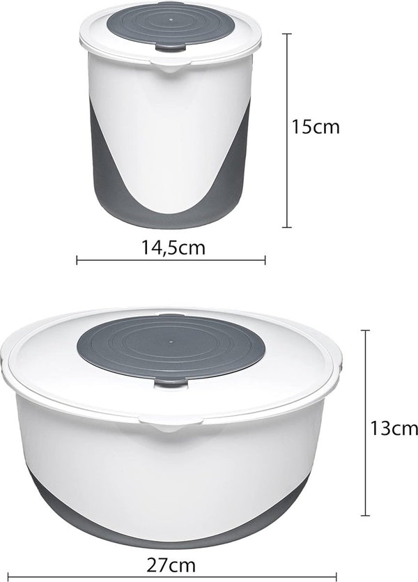 Mixing Bowl with Lid, Set 5.8 L + 1.7 L Bowl with Splash Guard and Non-Slip Base, Dough Bowl, Baking Bowl Made of Plastic, BPA-Free (Anthracite, 6-Piece)