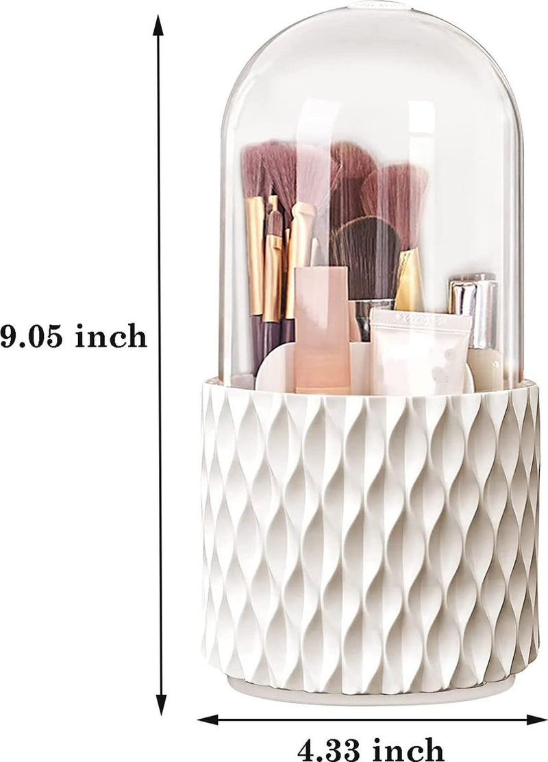 Cosmetica-make-uporganizer met stofdicht, stofdicht, 360 graden draaibare opslag met deksel, voor wastafel, badkamer, bureau, werkblad (wit)