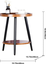Bijzettafel met 2 planken, ronde salontafel met opbergruimte, 2-laags walnootkleurige MDF-banktafel met ronde planken, nachtkastje, houten tafel met stalen frame, 40 x 48cm (walnoot)