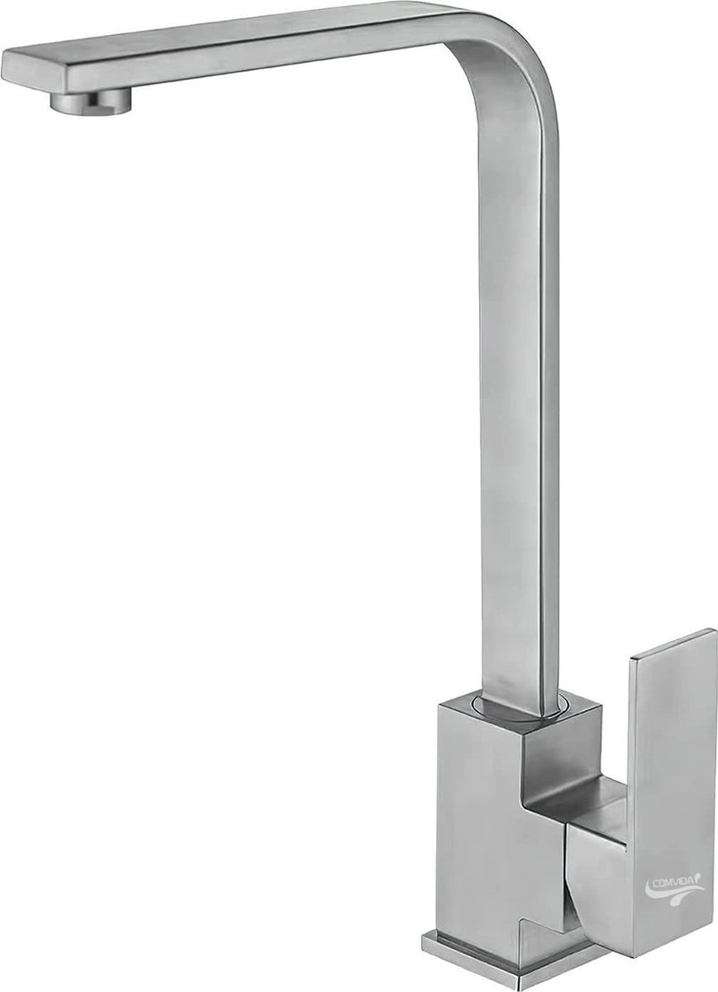 Kraan voor de keuken, 360 graden draaibaar, wastafelmengkraan, wastafelarmatuur, eenhendelmengkraan, modern, elegant, chroom, roestvrij staal, keukenkraan