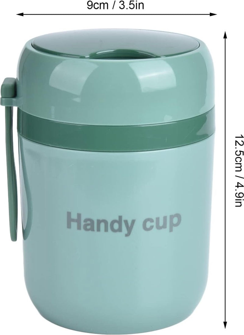 Geïsoleerde soepcontainer voor kinderen, 17 oz, voedselthermos-lunchbox met opvouwbare lepel, roestvrijstalen vacuümlunchbox met brede opening, voor warm/koude gerechten, reizen, groen