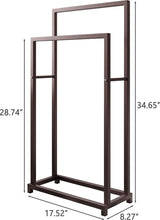 Handdoekenrek, handdoekenrek vrijstaand met 2 handdoekstangen, badkamer badhanddoekhouder staal, badkamer handdoekhouder, brons