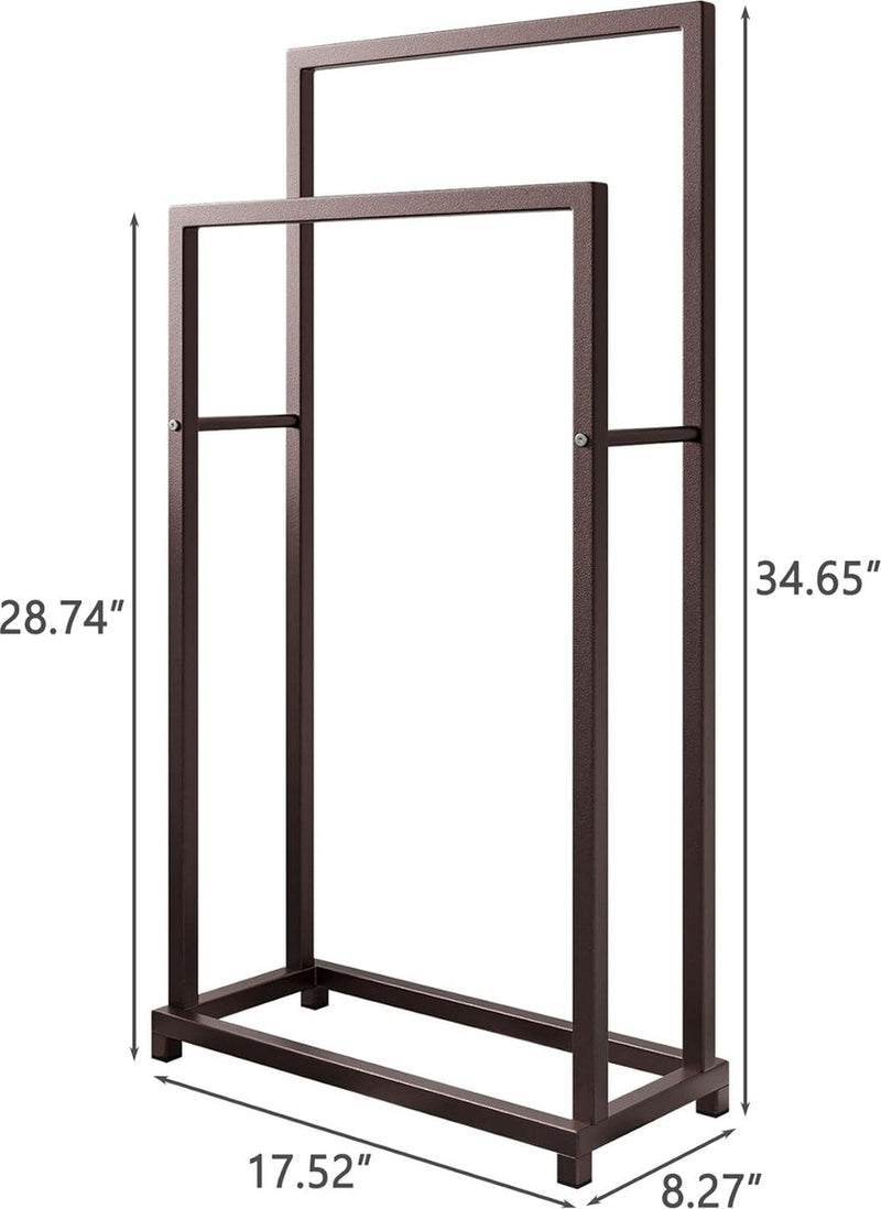 Handdoekenrek, handdoekenrek vrijstaand met 2 handdoekstangen, badkamer badhanddoekhouder staal, badkamer handdoekhouder, brons