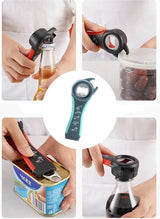 5-delige multifunctionele blikopenerset, 5-in-1 dekselopener, bierflesopener, antislip rubberen potopener (grijs en blauw)