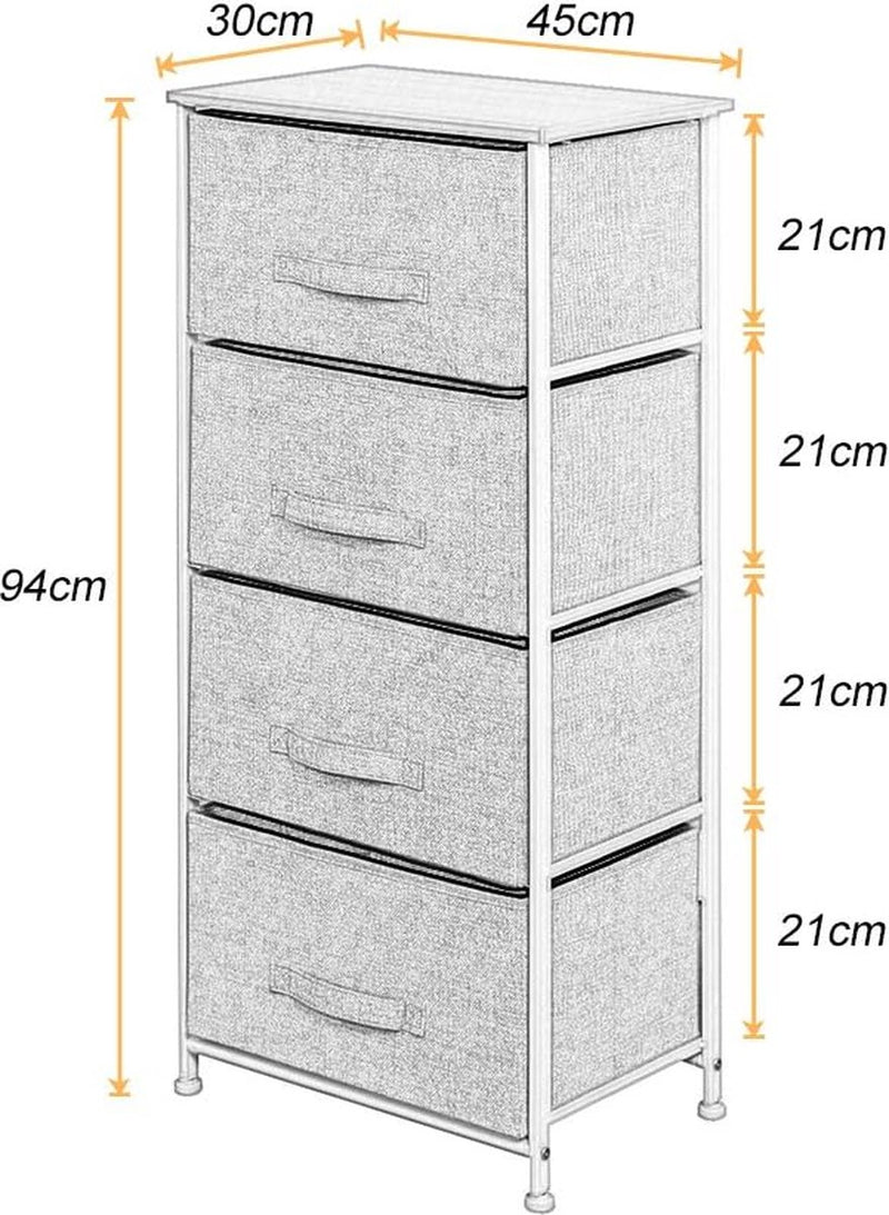 ladekast met 4 laden, organisatorisch meubilair, textiel opbergkast voor slaapkamer, woonkamer of - kleine ladekast met beige, 45 x 30 x 94 cm