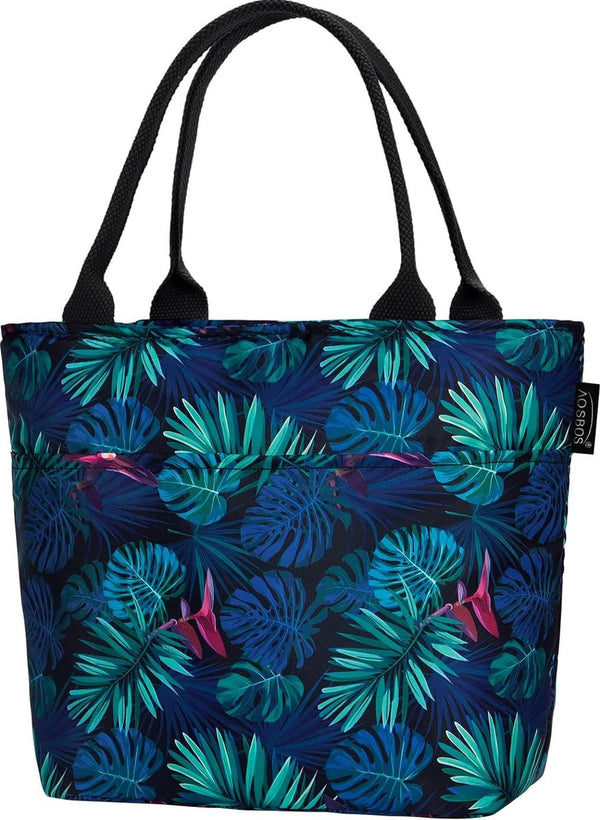 Kleine koeltas Lichtgewicht lunchtas Mini-lunchtas Geïsoleerde damestas voor werk School Opvouwbare ontbijttas Waterdichte maaltijdvoorbereidingstas Lunchtas met ritssluiting voor dames Bladeren groen