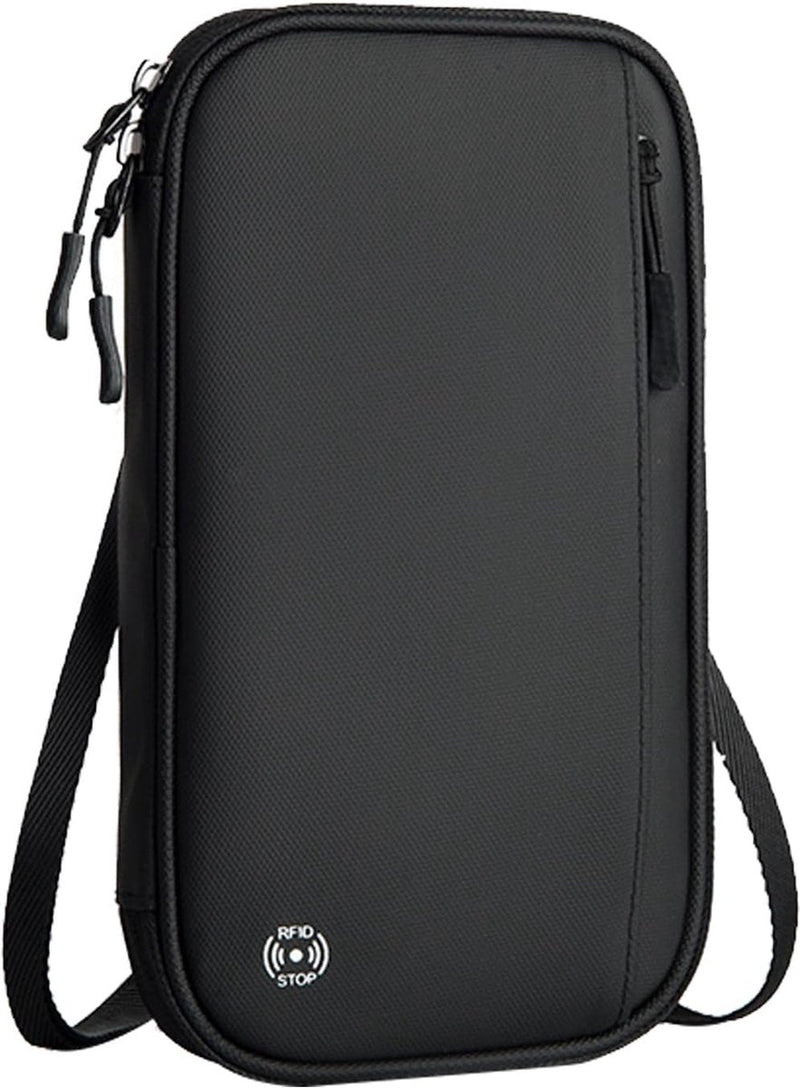 Paspoorttas, draagbare paspoorthoes, reisdocumentenorganizer, met RFID-blokkering, reisorganizer, zwart