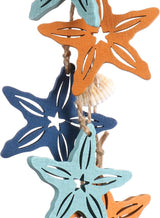 3 x hangdecoratie, maritiem, decoratie om op te hangen, zeester, anker en stuurwiel van hout, met schelpen, hangdecoratie (3 stuks, 38 cm)